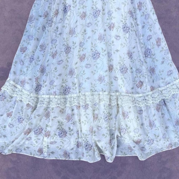 Gunne Sax Jessica McClintock Cream Floral Corset Bodice Prairie Dress - Picture 5 of 8